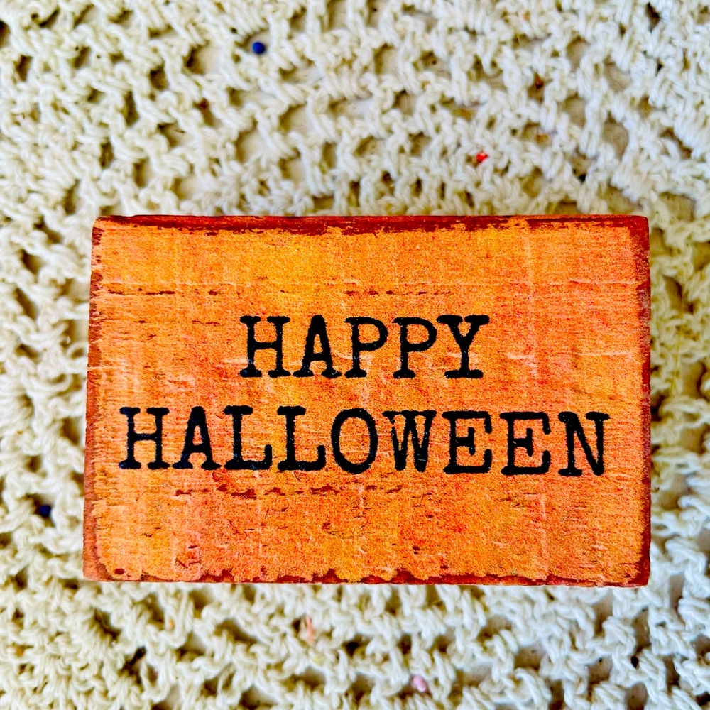 *Happy Halloween Mini Wood Block Sign NEW